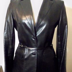 PRADA Vintage WOMAN MILANO BLACK SOFT LEATHER BLAZER JACKET SIZE EU 46 $5600